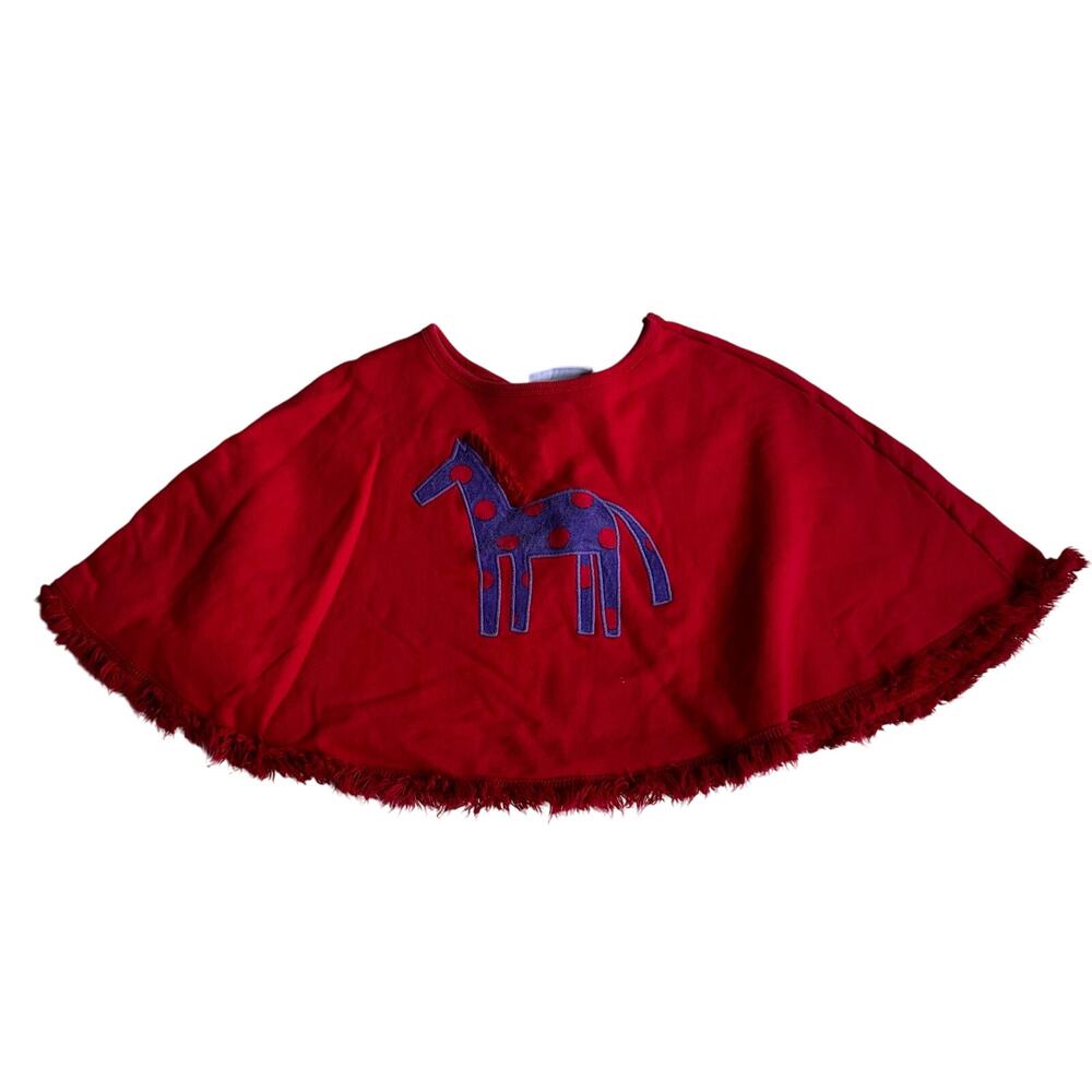 Kelly Kids Poncho Size Small 5/6 Red Purple Horse Design